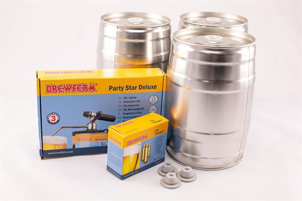 Øl- og ciderfad-sæt – 3×5 liters minifade med tappe- og CO₂-system