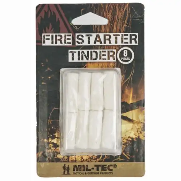 Optændingsbriketter til bål og ildstål – Mil-Tec Fire Starter Tinder, 8 stk.